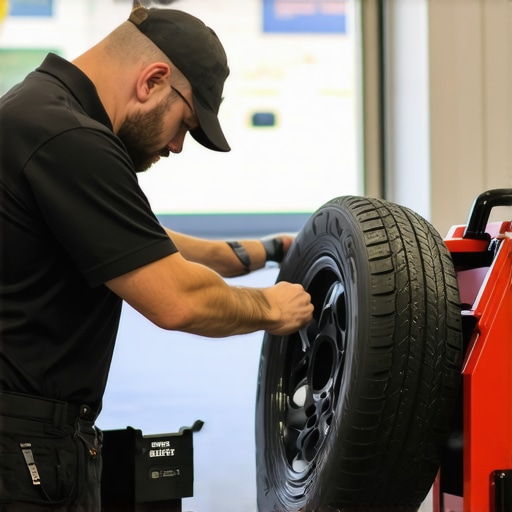 A mechanic using a Road Force Balancer to fix steering wheel vibrations