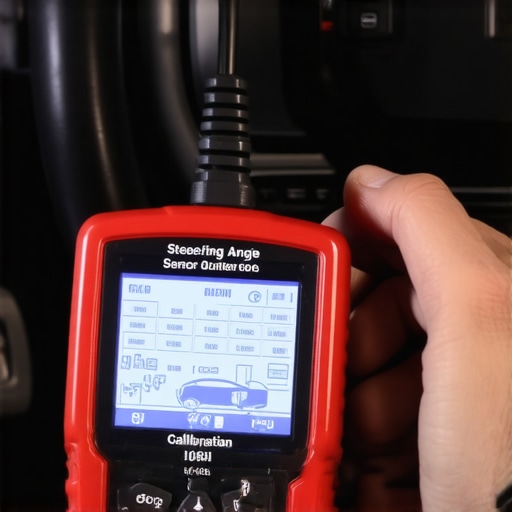 An Autel scan tool performing a steering angle sensor reset on a modern vehicle.