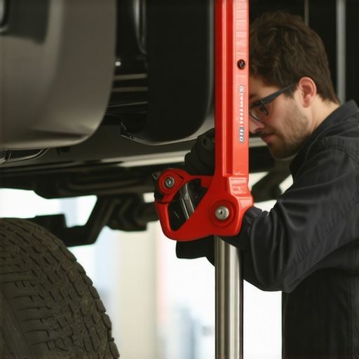 A mechanic attaching diagnostic sensors to a car suspension to identify high-speed vibrations.