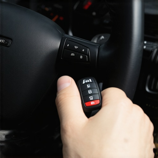 Person jiggling steering wheel to release stuck ignition key.