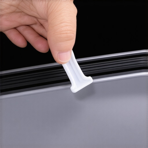 Close-up of a hand installing a new plastic window guide clip inside a car door.