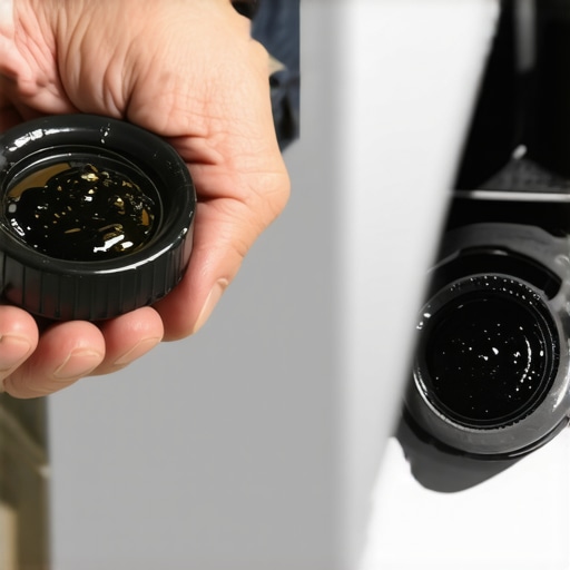 Mechanic inspecting an oil fill cap for black sludge buildup.