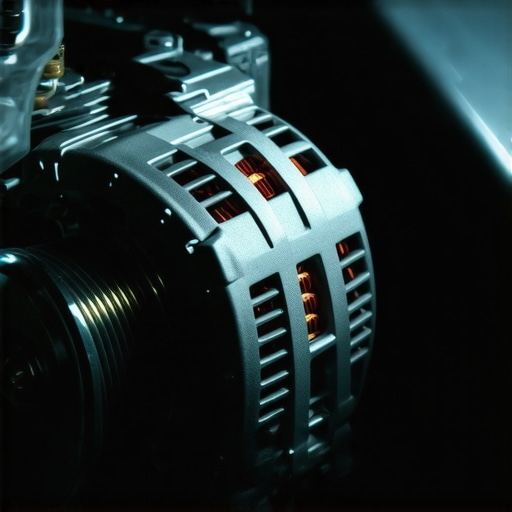 Mechanic testing a car alternator with a multimeter to diagnose dimming lights.