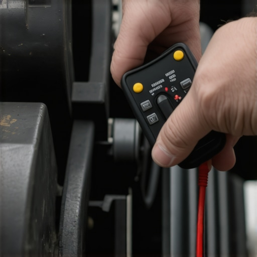 A person testing a vehicle ground wire for voltage drop using a digital multimeter.