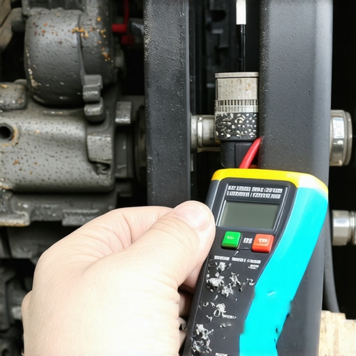 Mechanic checking a corroded ground wire with a multimeter to diagnose transmission issues.