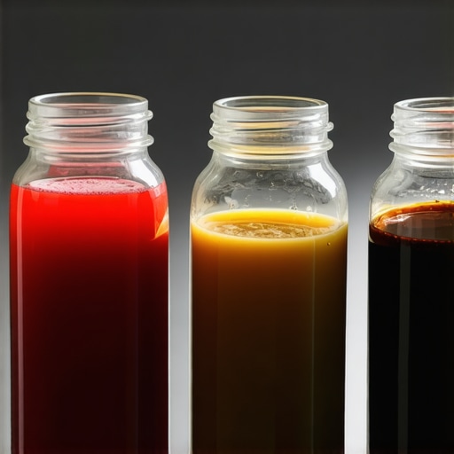 Transmission Fluid Comparison Comparison of healthy red transmission fluid versus contaminated brown fluid