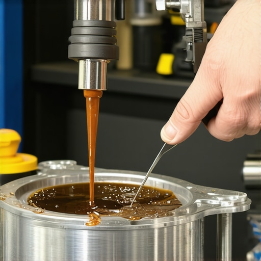 Mechanic extracting power steering fluid from a car reservoir
