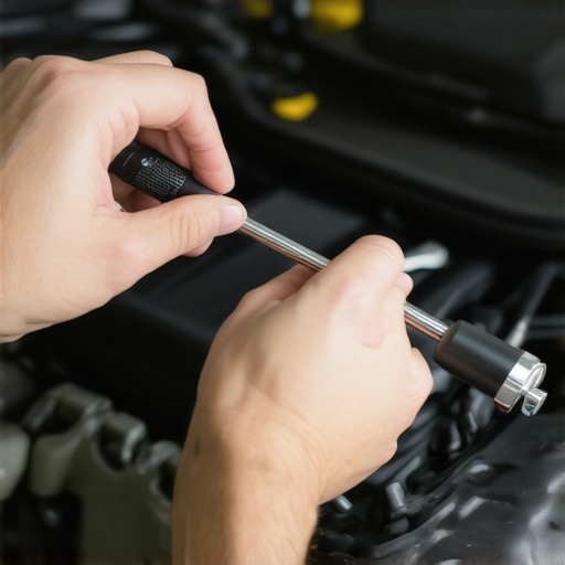 Mechanic using a screwdriver as a stethoscope on a car engine